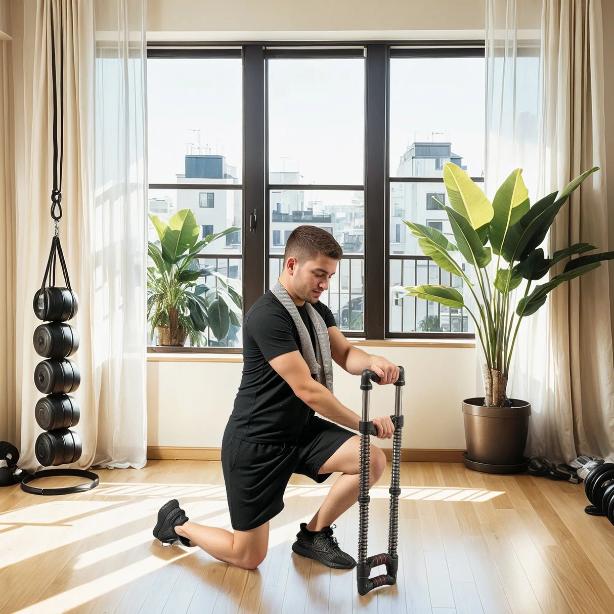 SPORTNOW Chest Expander, with 10-50kg Adjustable Resistance, for Home Gym, Office, Travel Workout