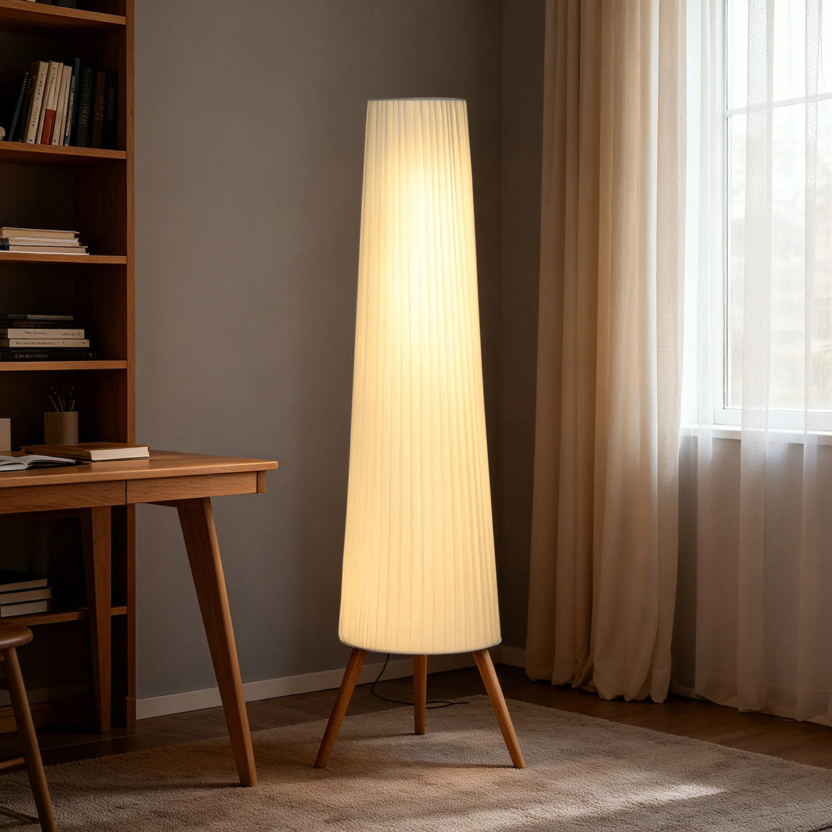 HOMCOM Dimmable Tripod Floor Lamp with Foot Switch, Nordic Standing Lamp with Wood Legs and Fabric Shade for Living Room, Bedroom, Office, 153cm, White