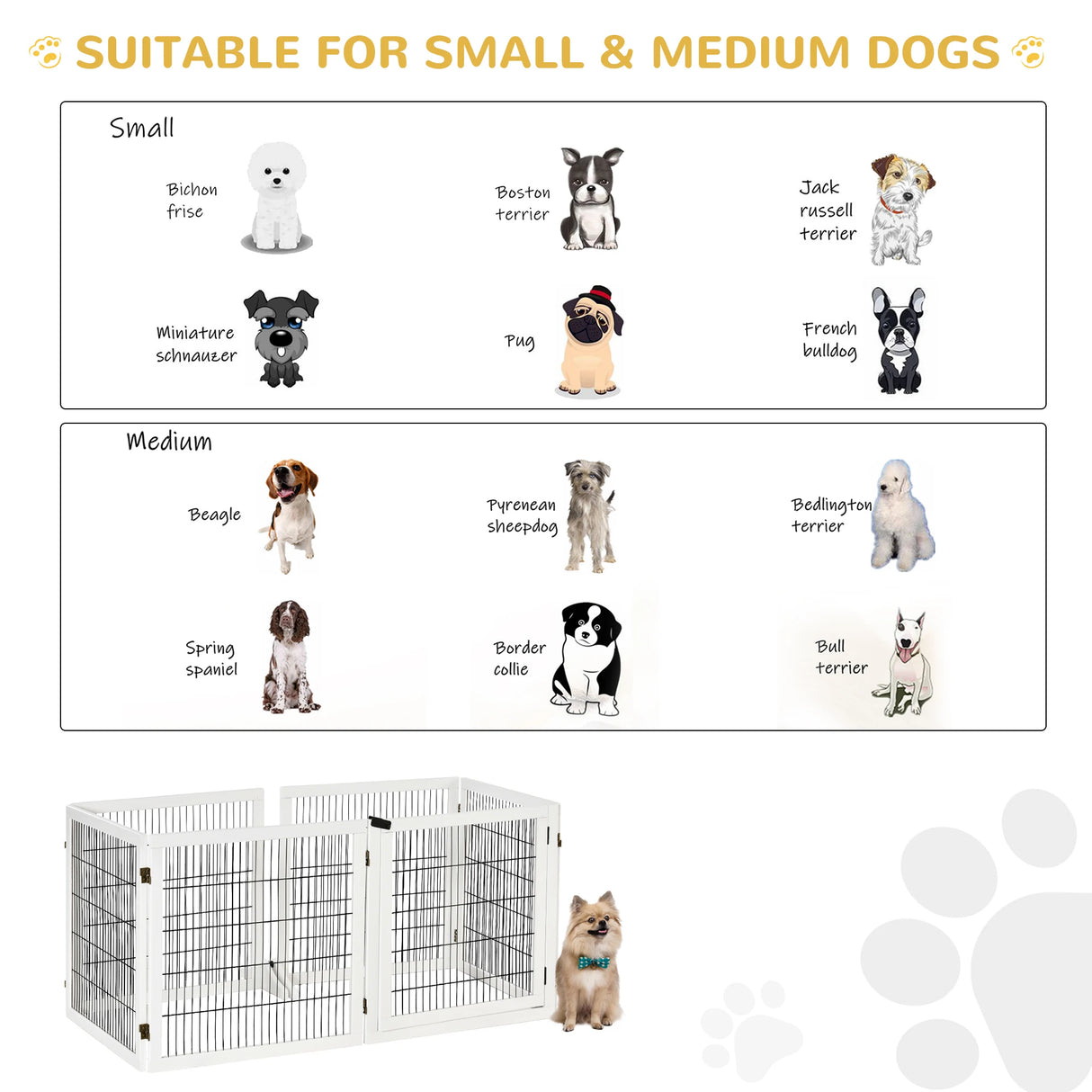 PawHut Wooden Pet Gate, Freestanding Dog Safety Barrier, w/ 2 Support Feet, White
