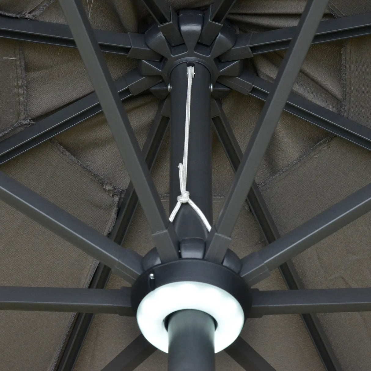 Outsunny 2.7m Garden Parasol Sun Umbrella w/ LED Solar Light Angled Canopy Grey