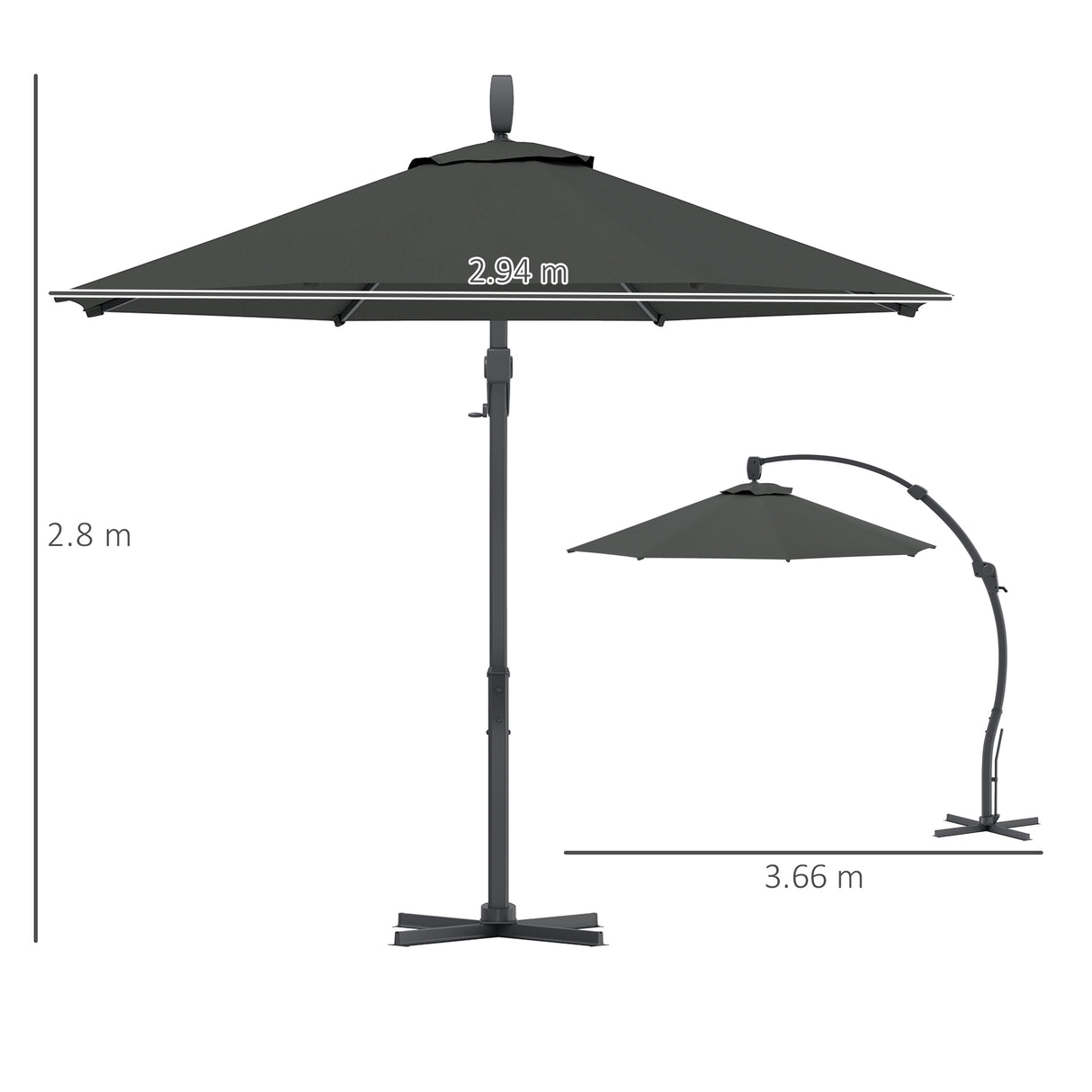 Outsunny 3(m) Garden Cantilever Parasol, Round Overhanging Umbrella with Crank Handle, Cross Base, Aluminium Frame and 360 Rotation, Banana Patio Umbrella for Outdoor Sun Shade, Grey