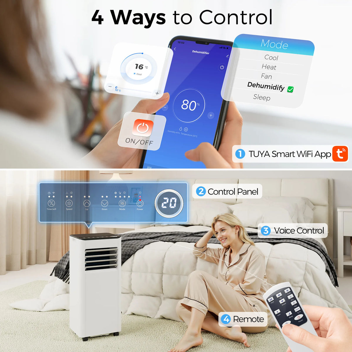 HOMCOM Portable Air Conditioner 5000 BTU, 4-in-1 AC Unit with Cool, Dehumidifier, Fan, Sleep Mode, WiFi Voice Remote Control