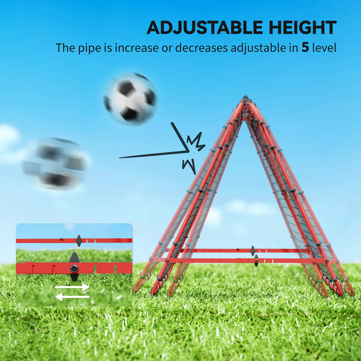 HOMCOM Double Sided Football Rebounder Net, Football Rebound Goal with Five Adjustable Angles, Red