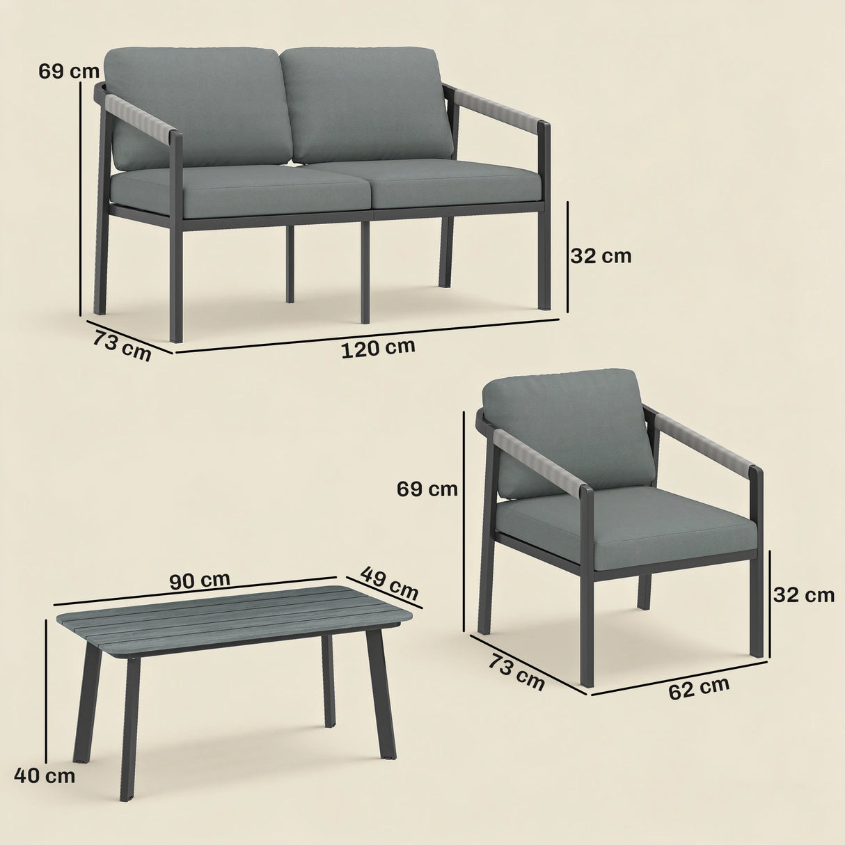 Outsunny Aluminium Garden Furniture Set, 4 Seater Outdoor Patio Furniture with Loveseat, 2 Armchairs, Slatted Table