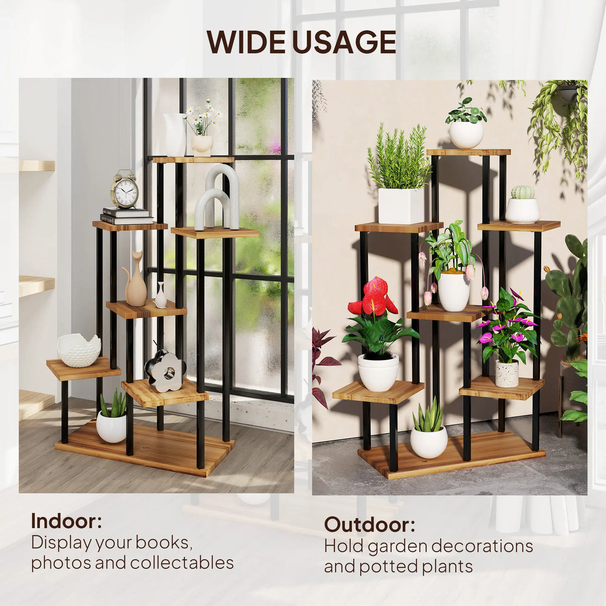 Outsunny Seven Wooden Shelf Plant Stand