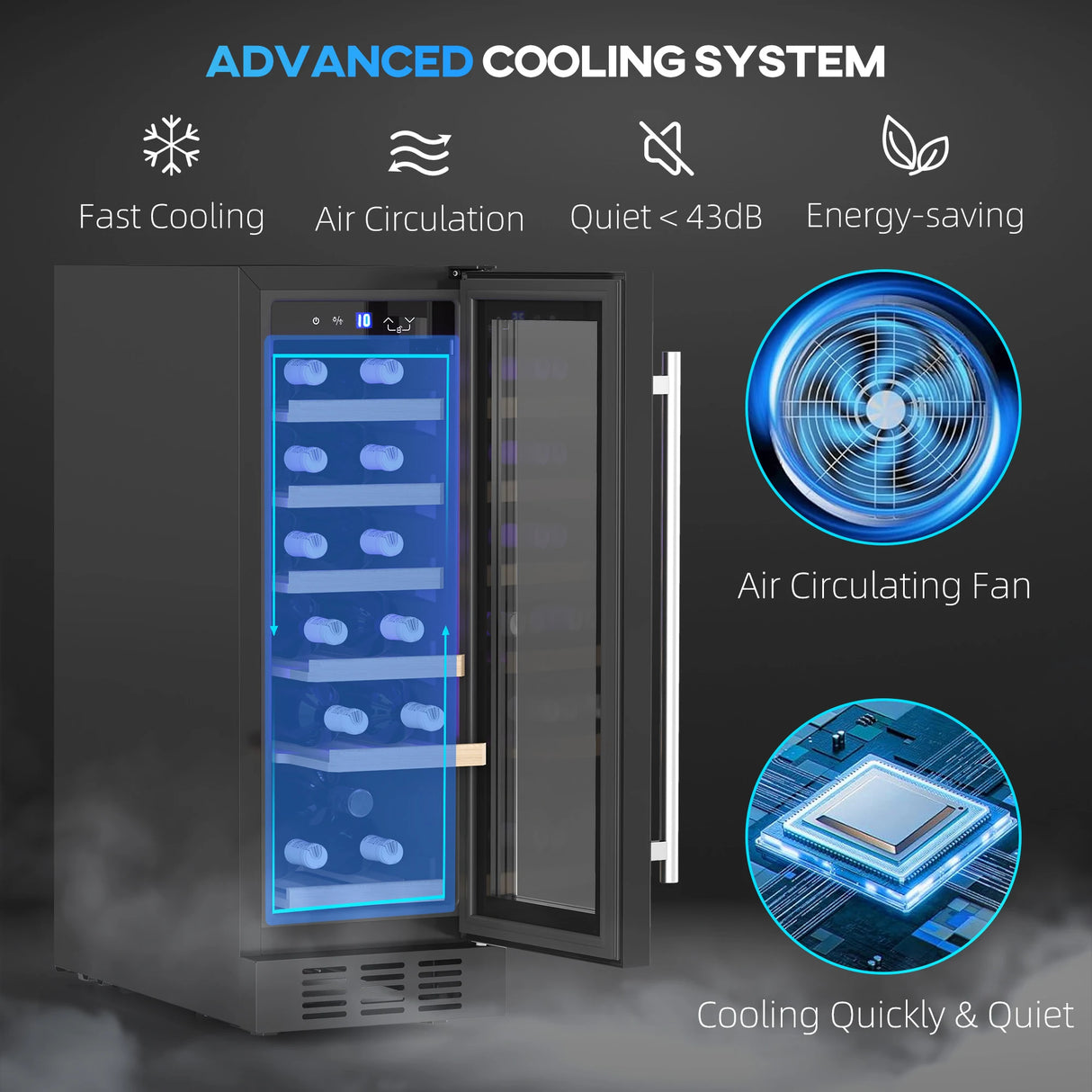 HOMCOM 19 Bottle 5-18 Wooden Rack Wine Fridge - Black