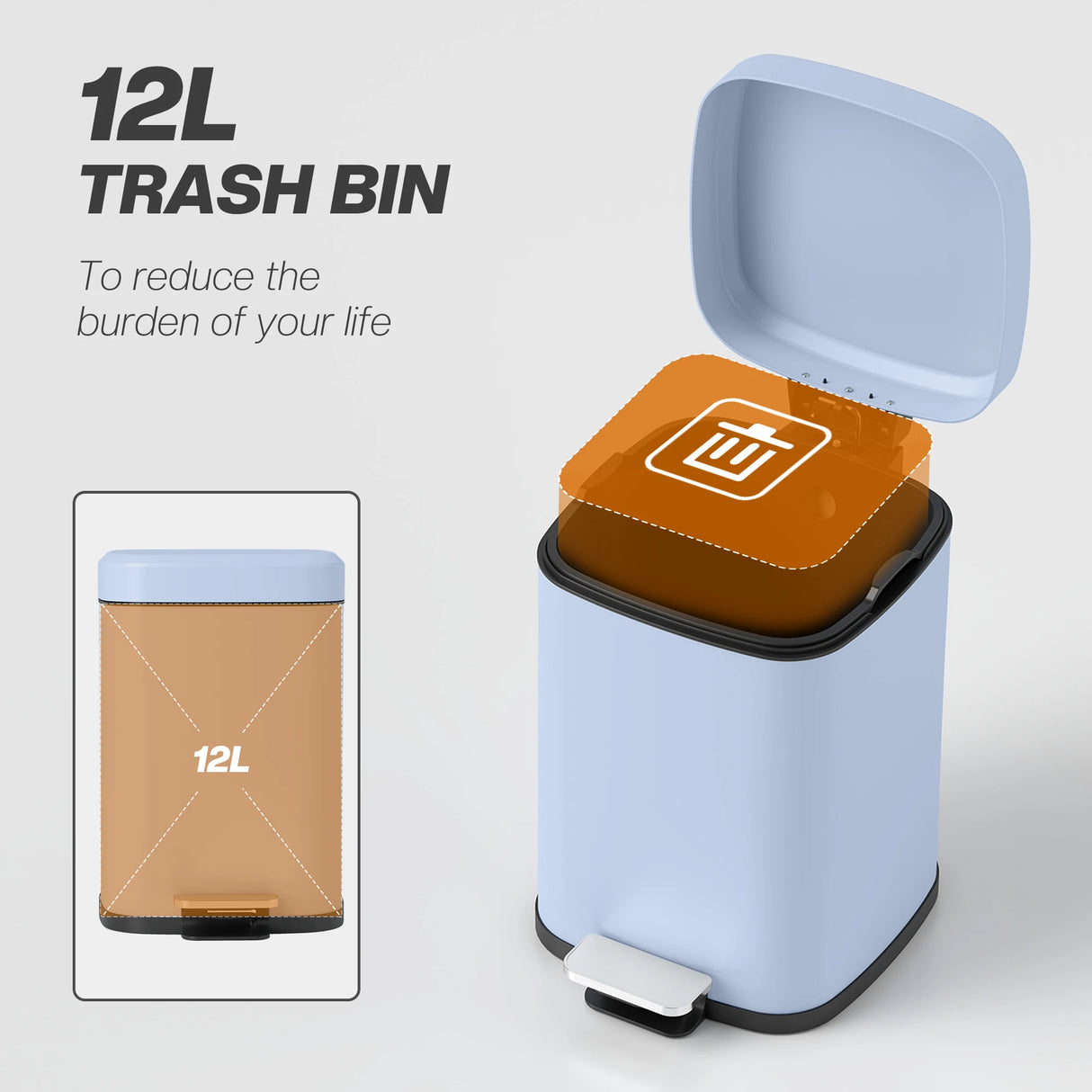 HOMCOM 12L Modern Boxy Metal Home Kitchen Bin - Light Blue