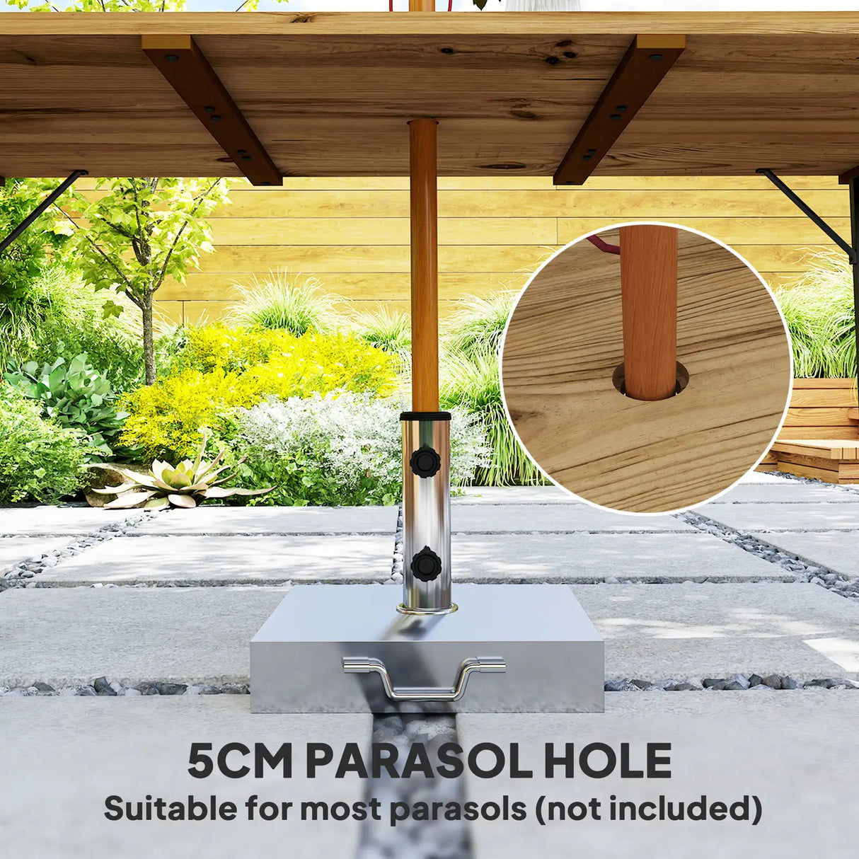 Outsunny 6 Seater Wooden Garden Dining Table, 175 x 80 cm Rectangular Outdoor Dining Table with 5cm Parasol Hole and Slatted Top, Weather Resistant for Patio, Terrace, Brown