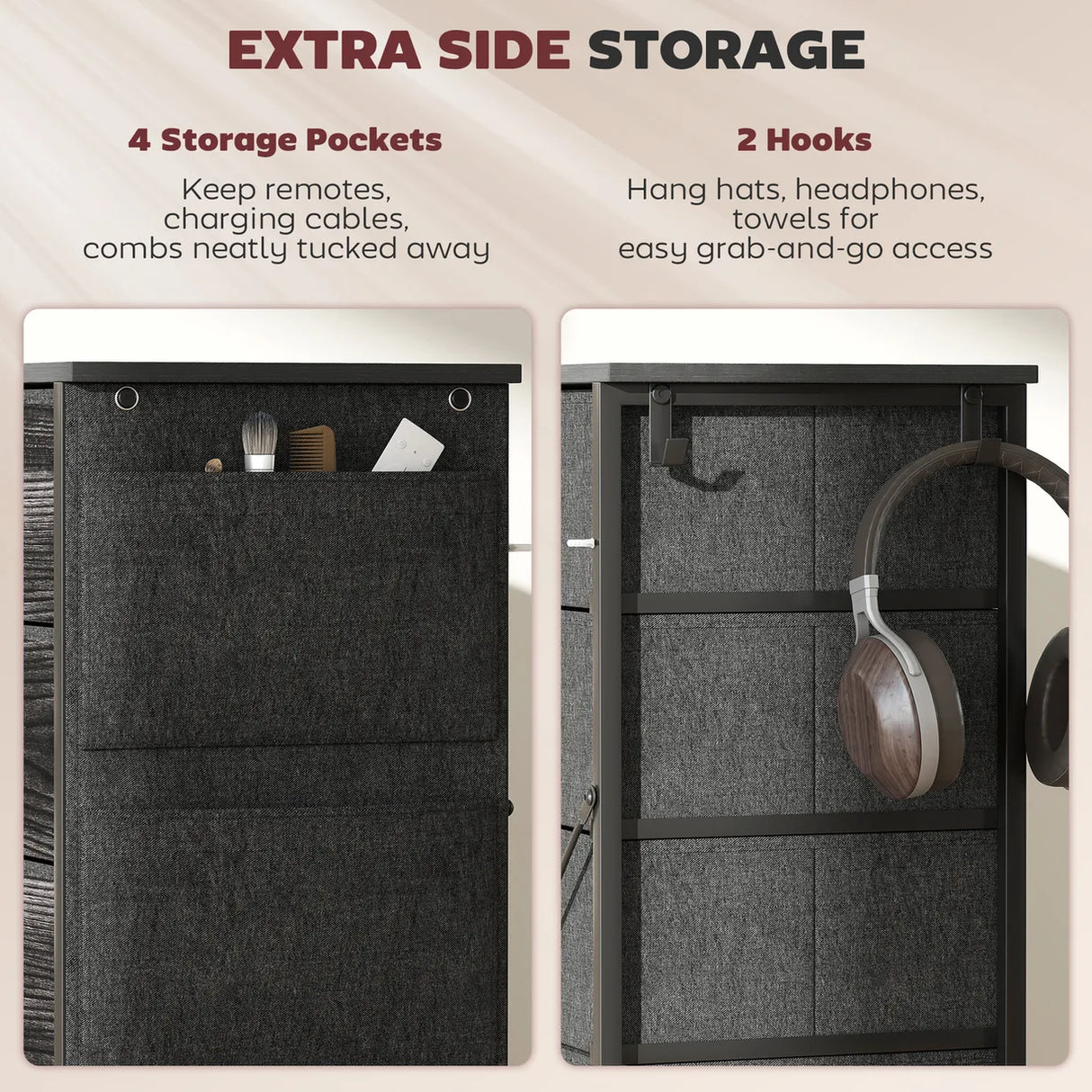 HOMCOM Chest of Ten Fabric Drawers - Black