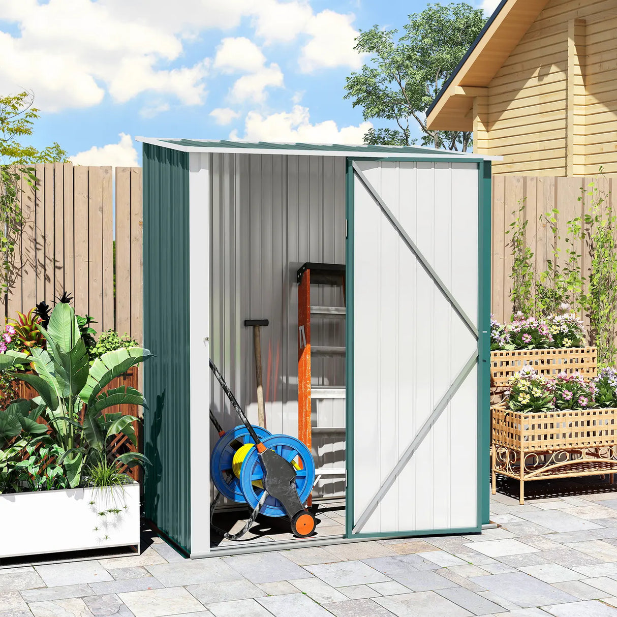 Outsunny 5.3 x 3.1ft Corrugated Steel Garden Shed - Green