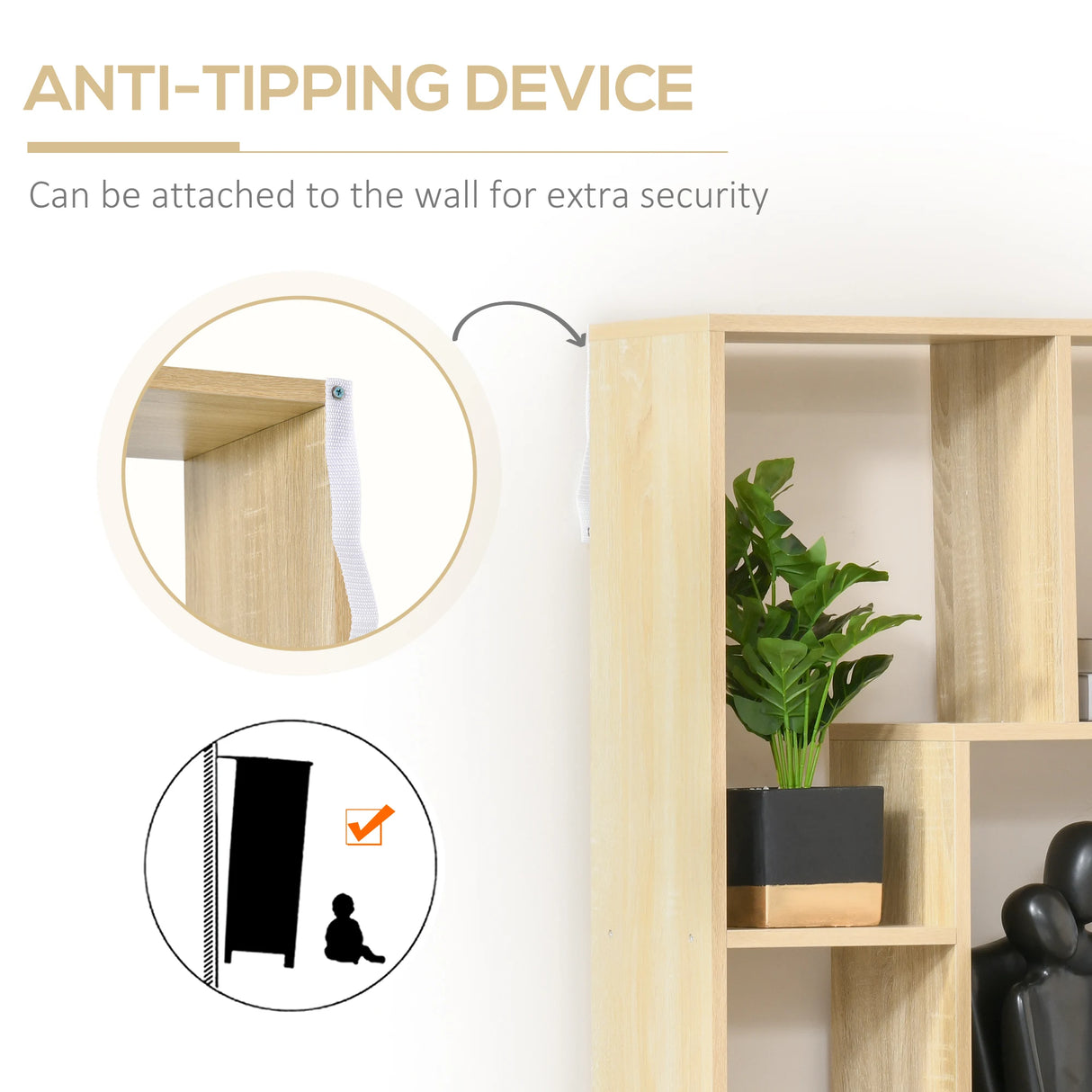 HOMCOM 8-Cube Bookcase, Tall Display Shelf, Standing Storage Rack for Study Room, Living Room, 70 x 24 x 178cm, Natural