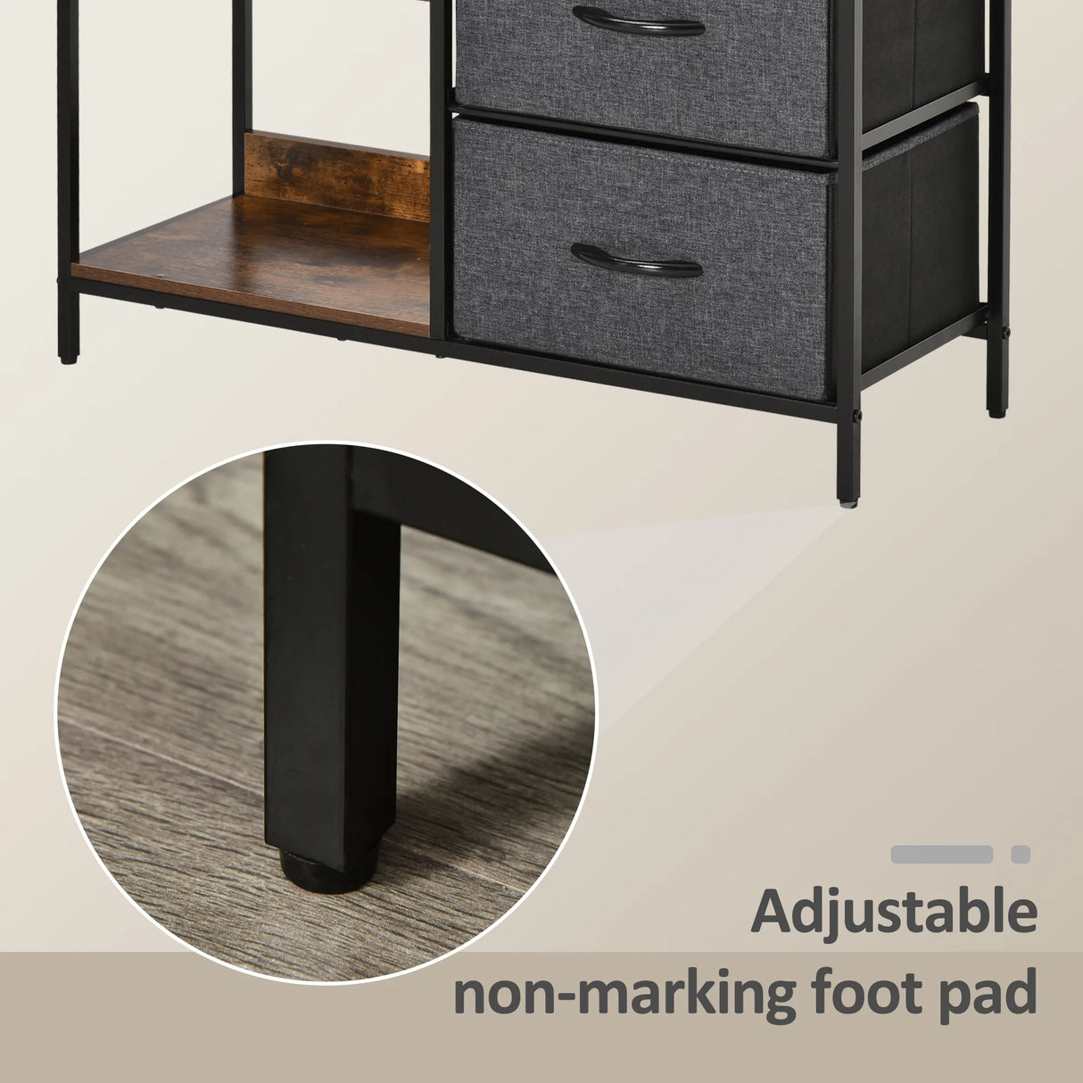 HOMCOM Chest of Drawers Storage Dresser Cabinet Organizer with 3 Fabric Drawers and 2 Display Shelves for Living Room, Bedroom, Hallway, Black