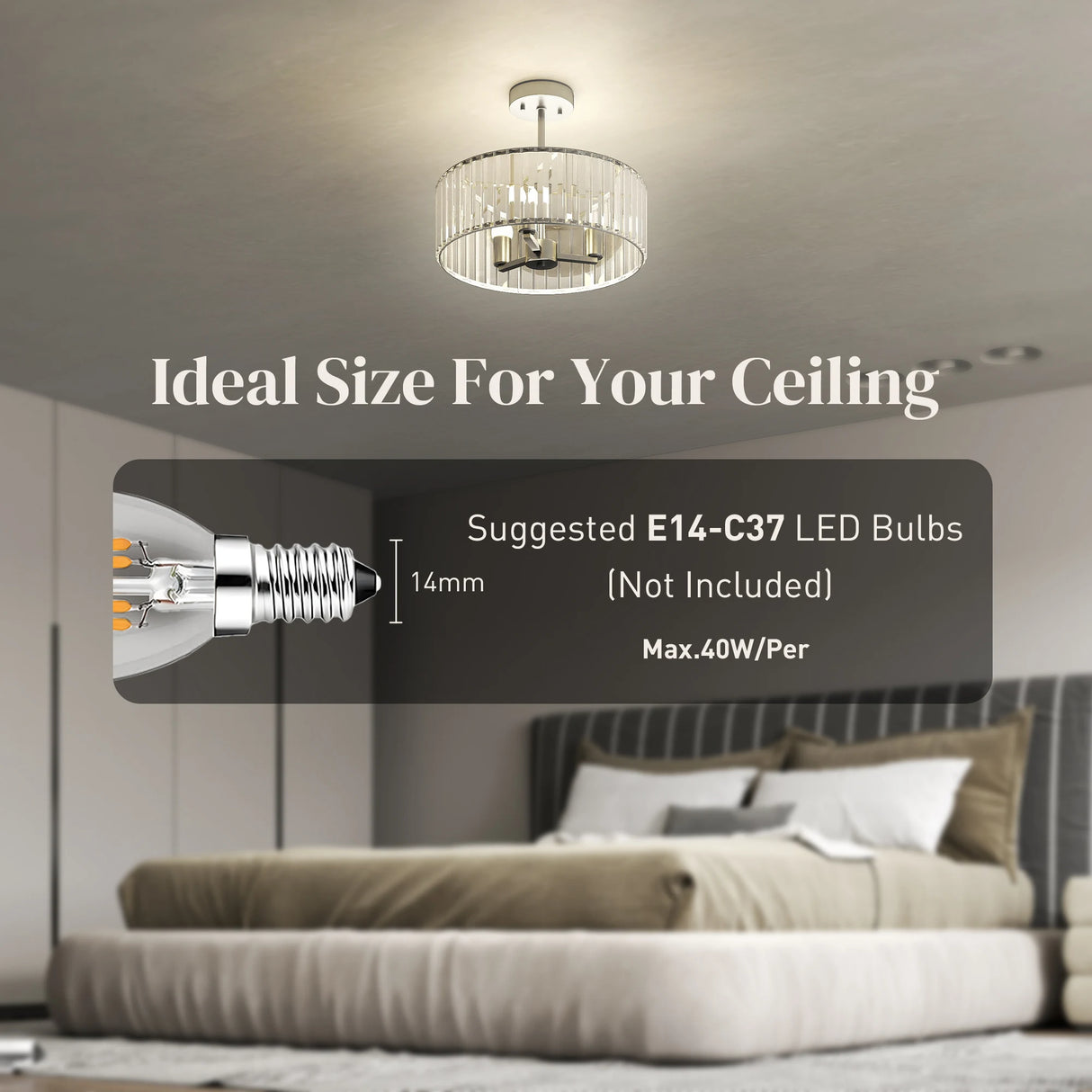 HOMCOM Crystal Ceiling Light Fixture, Semi Flush Mount Modern Crystal Chandelier Ceiling Light for Living Room, Bedroom, Hallway, Dining Room, E14 Base 3-Lights, Bulbs Not Included, Silver Tone