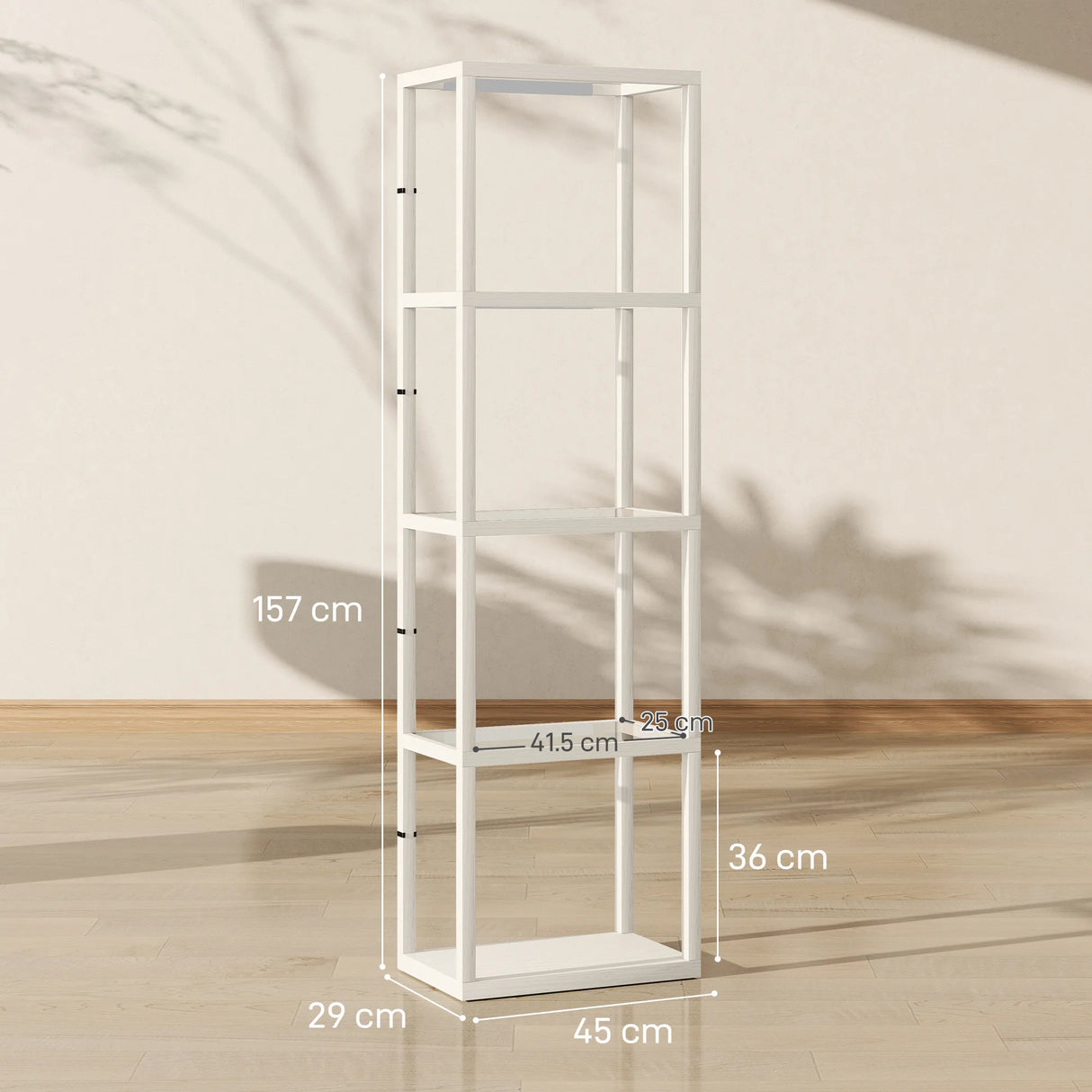 HOMCOM LED Floor Lamp with Glass Shelves, 4 Layers Dimmable Tall Standing Lamp, Modern Column Shelf Floor Light for Living Room, Bedroom, Office, Oak