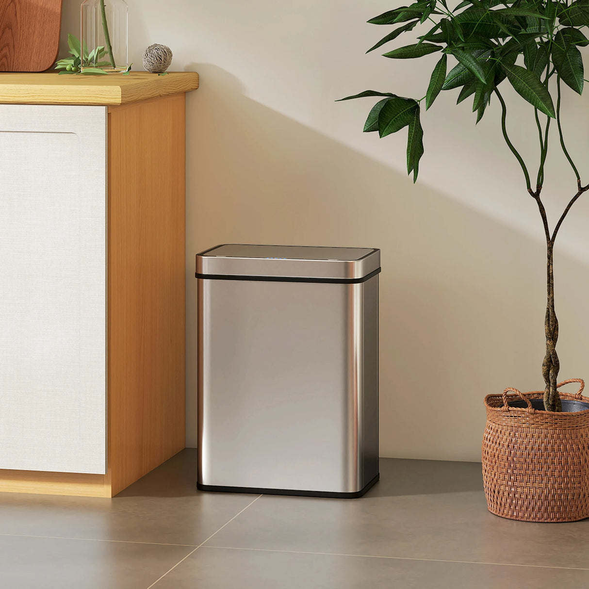 HOMCOM 50 L Sensor Can, Sensor Bin with Soft-Close Lid, Fingerprint-Proof Stainless Steel, Silver Tone