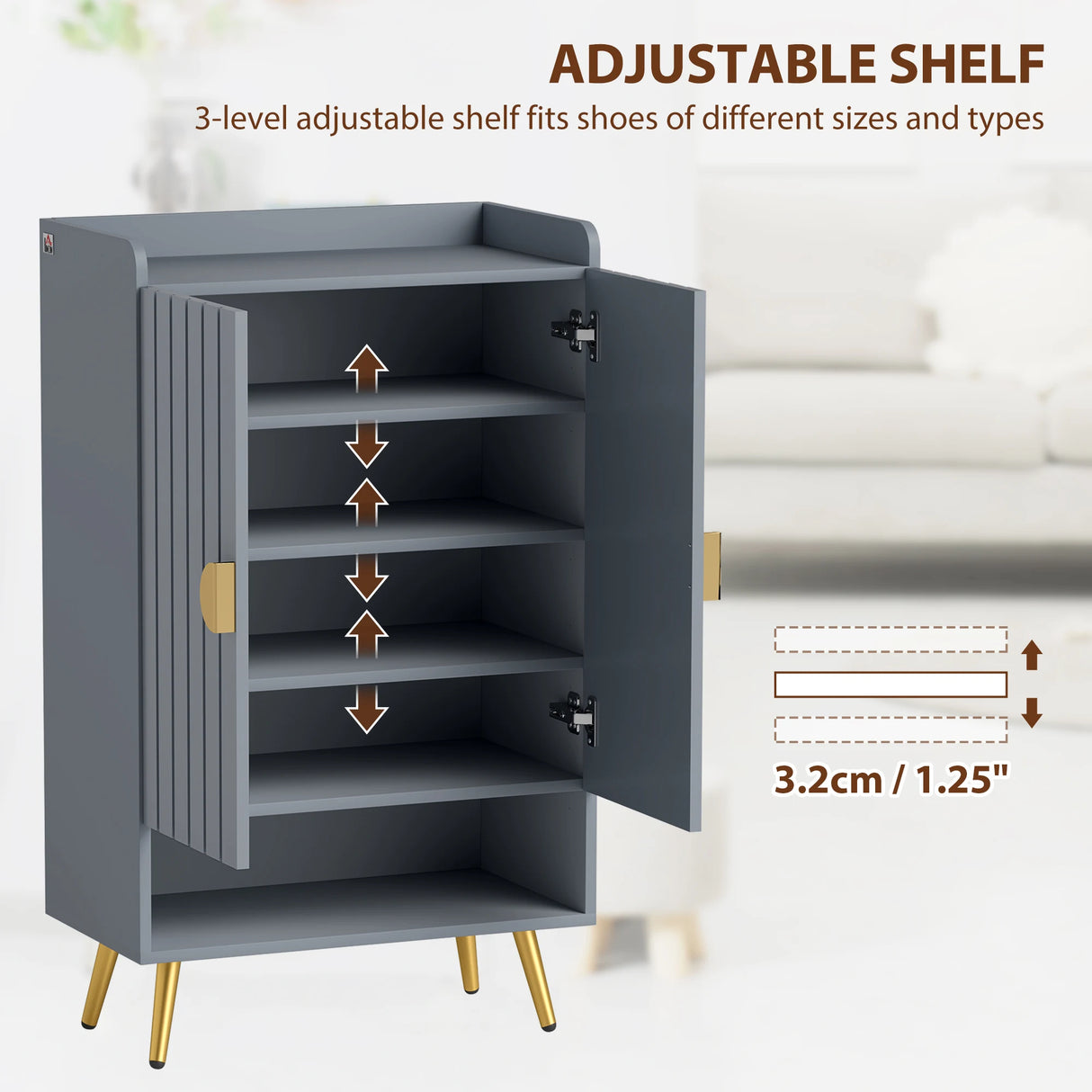 HOMCOM Modern Shoe Cabinet with 2 Doors, Open Shelf and Adjustable Shelves, 15 Pair Hallway Shoe Cupboard, Entryway Storage Unit, Light Grey