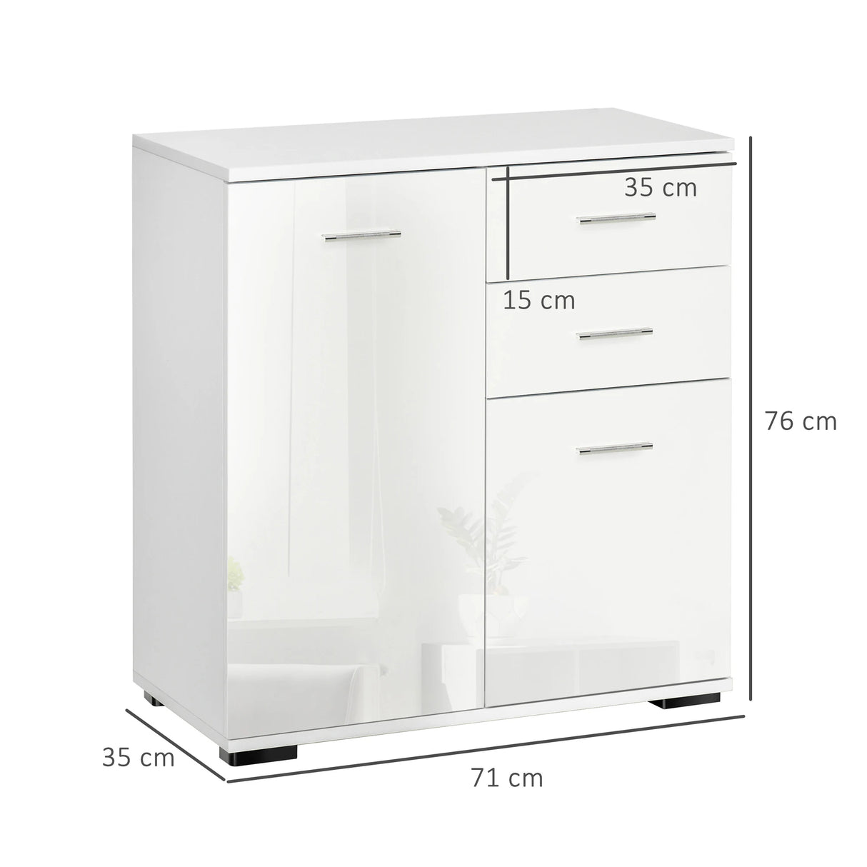 HOMCOM Sideboard, Modern Storage Cabinet with 2 Drawers, 2 Doors and Adjustable Shelf, Kitchen Cabinet for Living Room, Dining Room, High Gloss White