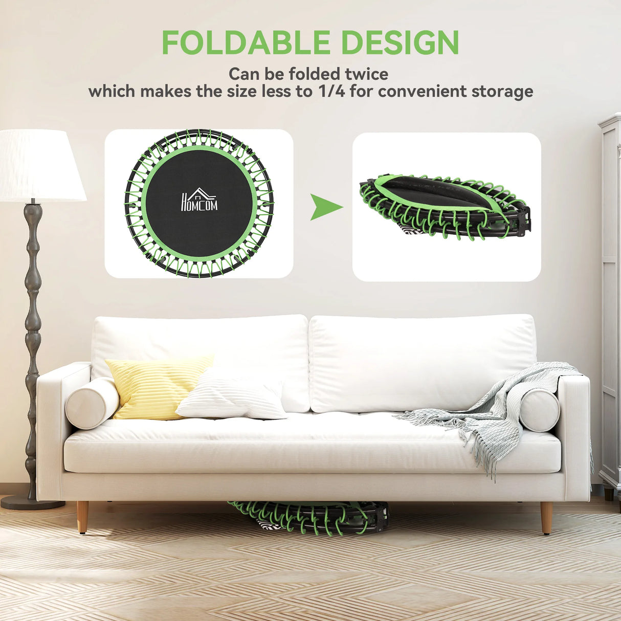 HOMCOM Mini Round Steel Frame Trampoline w/ Adjustable Handle, Green