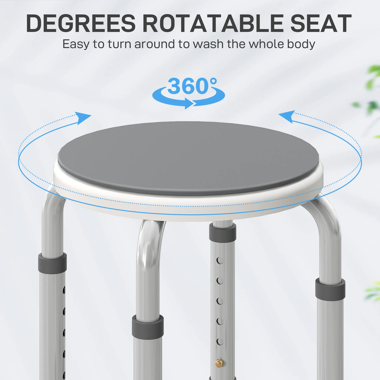 HOMCOM 360 Swivel Shower Chair, Height Adjustable Aluminium Shower Stool with Non-Slip Feet for Disabled, Elderly, Grey