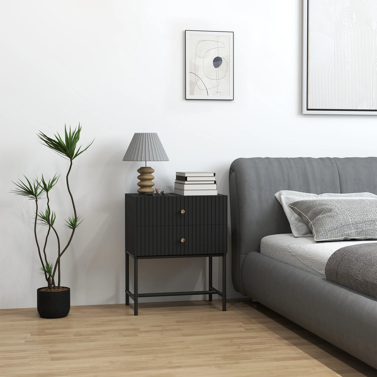 HOMCOM Elegant Two-Drawer Bedside Table - Black