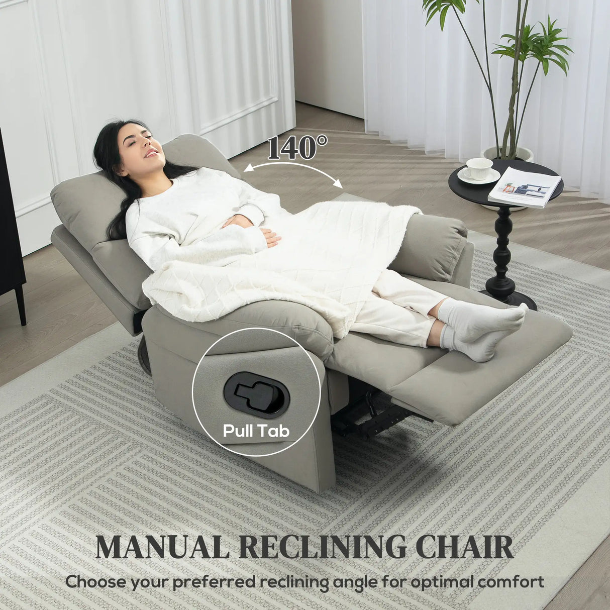 HOMCOM 140 Manual Reclining Armchair, with Footrest - Grey