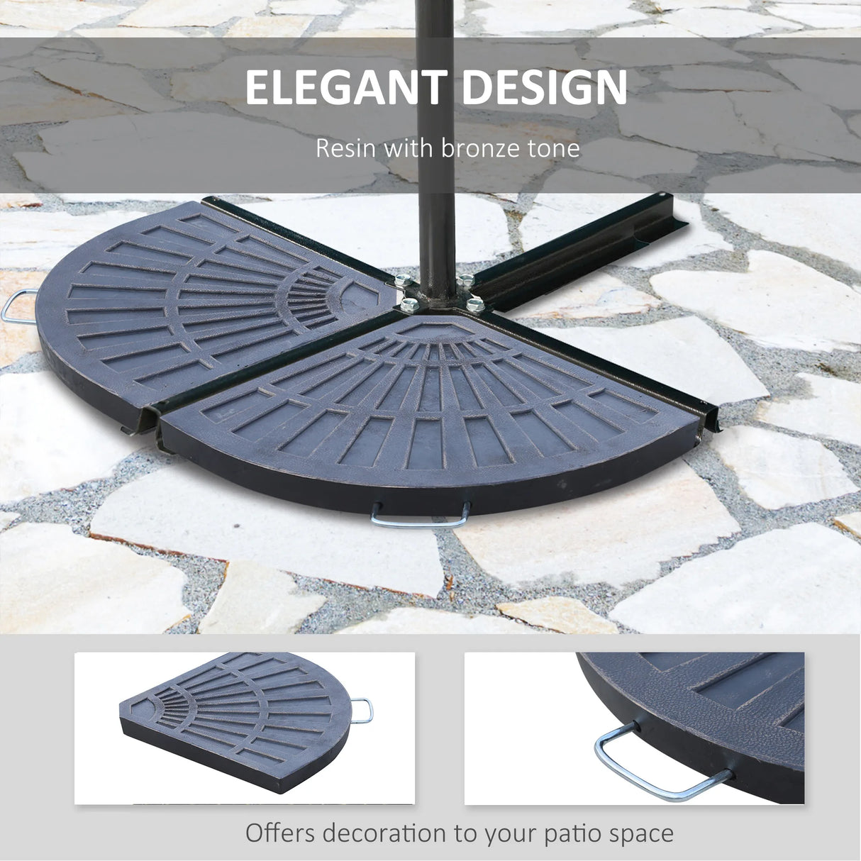 Outsunny 2 Piece Parasol Base, 28kg Resin Umbrella Stand Weights for Cantilever Parasol with Handles, Bronze