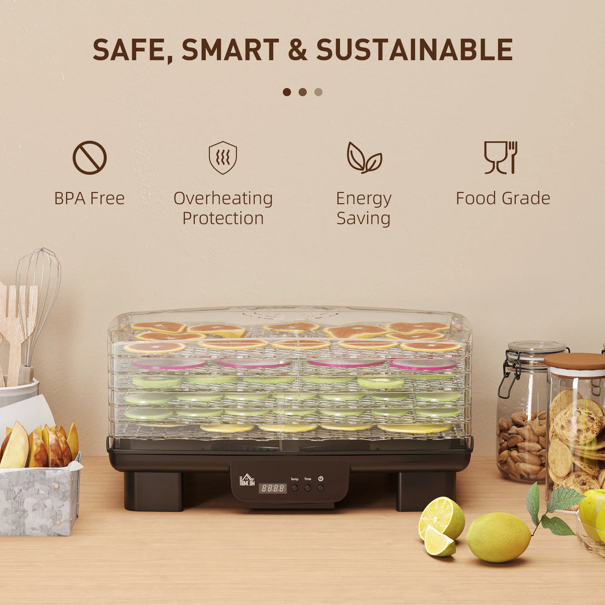 HOMCOM 40-70C Six-Tray Food Dehydrator - Black
