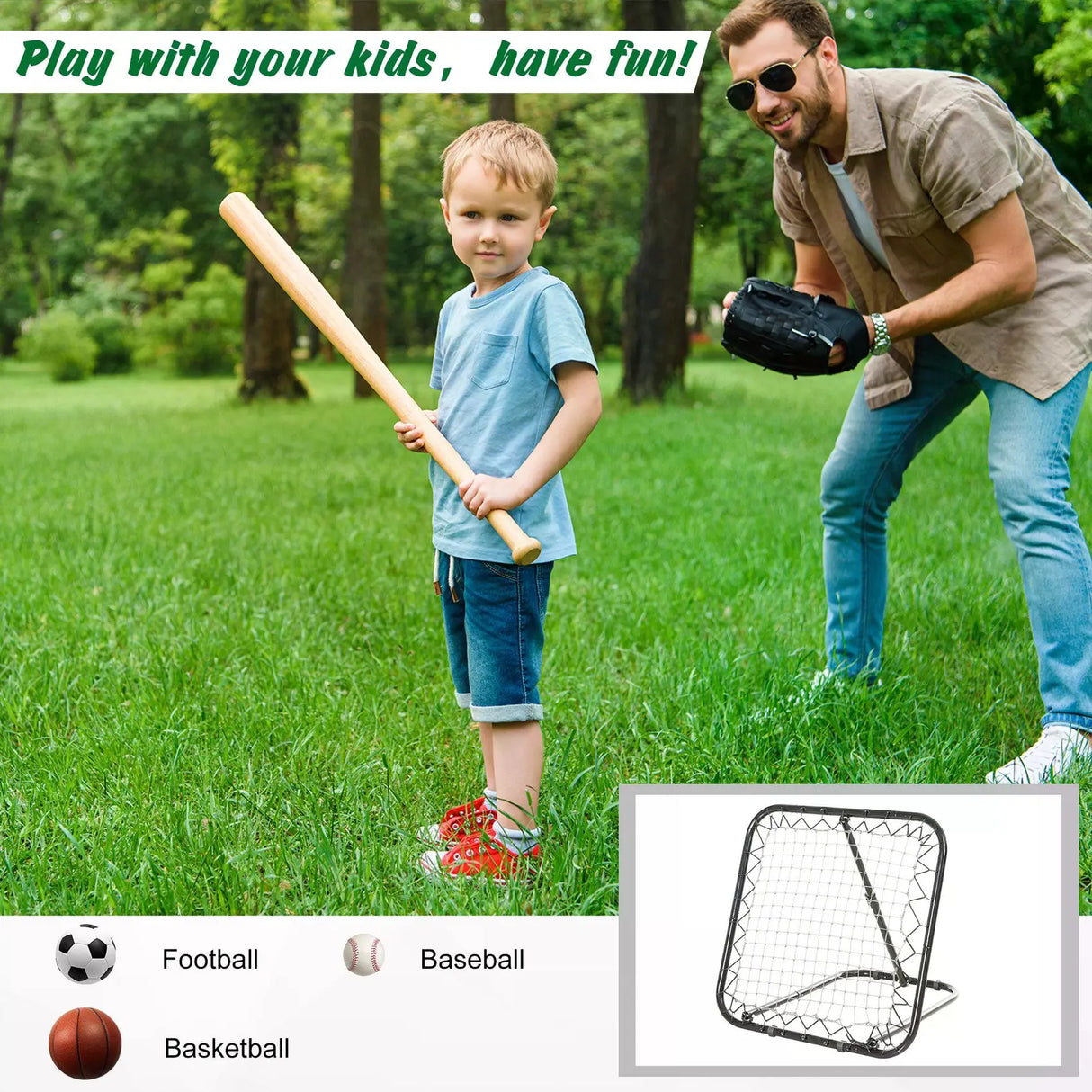 HOMCOM Angle Adjustable Rebounder Net Goal Training Set Football, Baseball