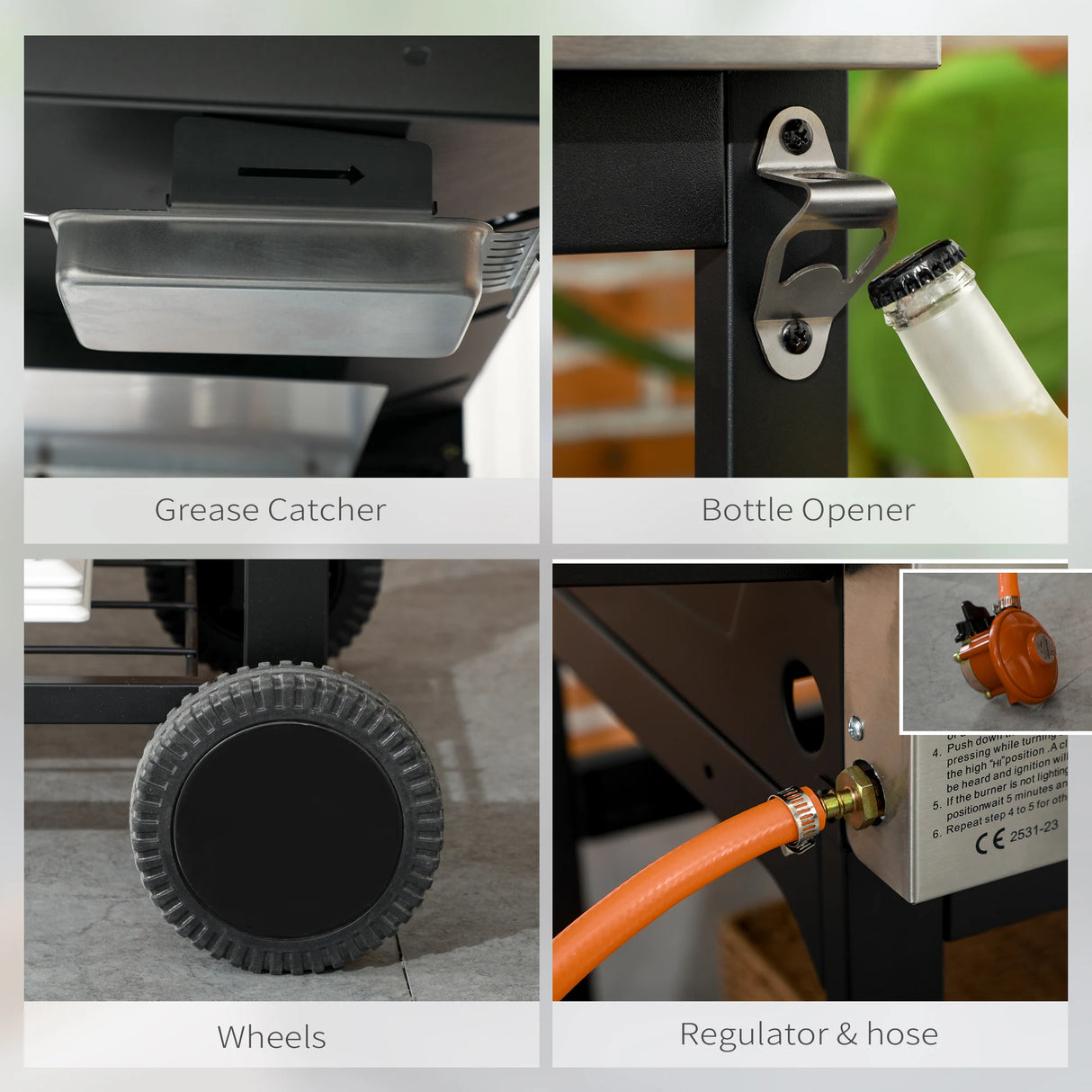 Outsunny 12kW Deluxe Duo Gas BBQ, with Grill, Plancha and Side Burner - Black