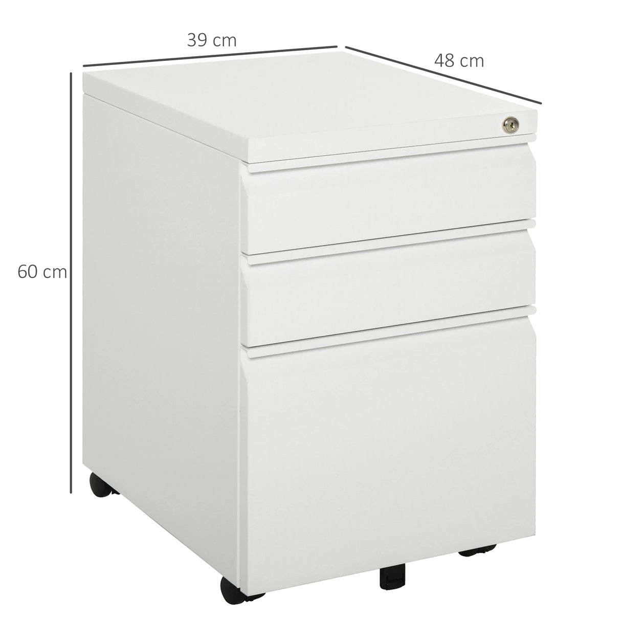 Vinsetto 3 Drawer Filling Cabinet, Mobile Metal File Cabinet with Anti-tilt Design for Letter, A4, Legal Size, White