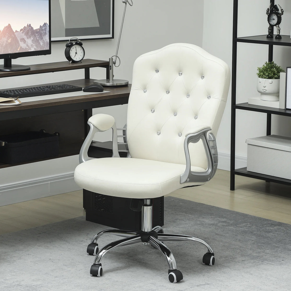 Vinsetto Velvet-Feel Work Chair, with Diamante Back - Cream