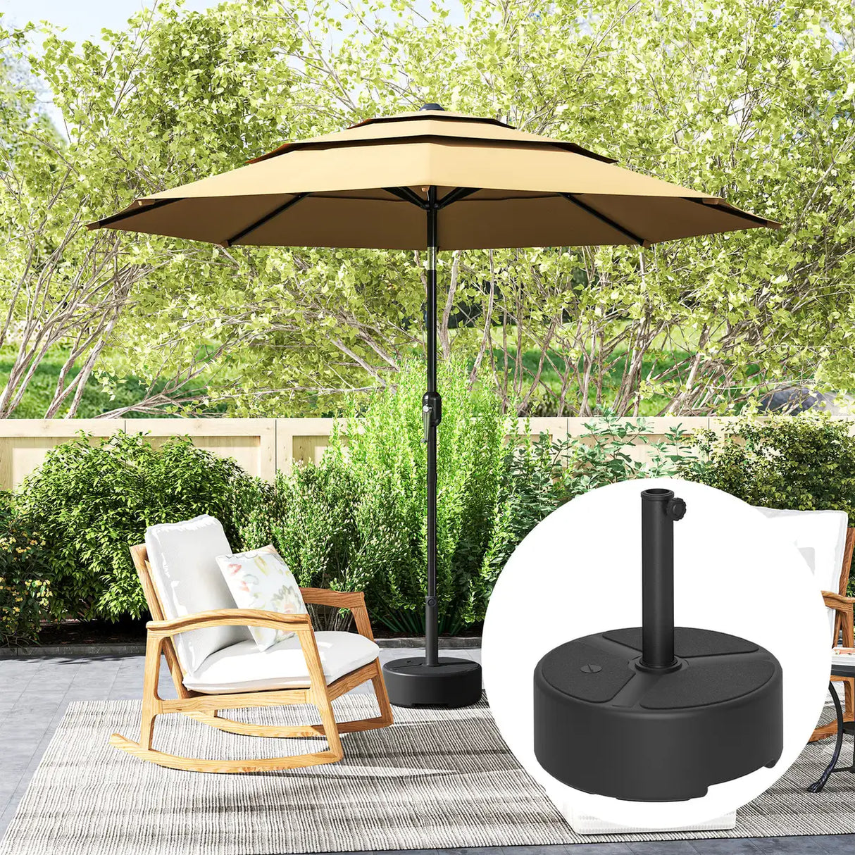 Outsunny Round Garden Parasol Base, Garden Umbrella Stand Heavy Duty Parasol Base, Filled Up to 20kg with Stand or 18kg with Water for 38, 48 mm Poles, Black