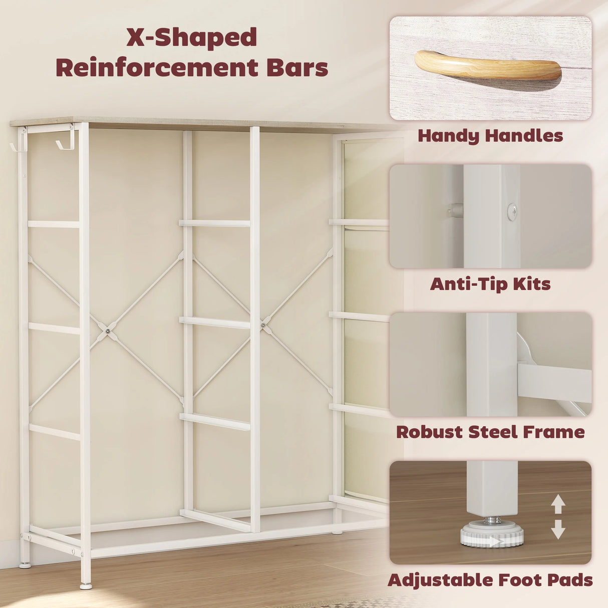 HOMCOM Chest of Eight Fabric Drawers - Natural Wood Finish