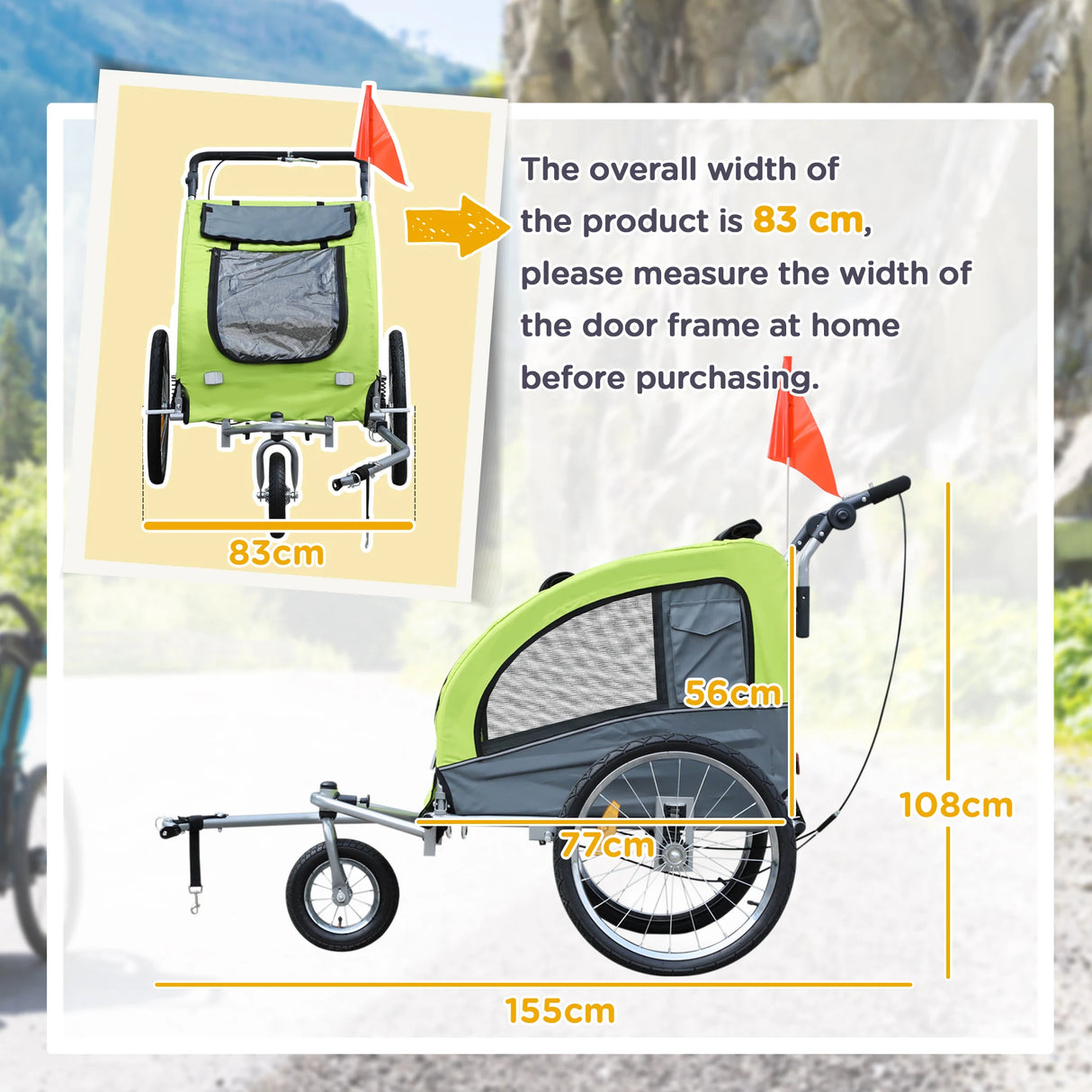 PawHut Dog Bike Trailer Pet Stroller Cart Carrier for Bicycle 360 Rotatable with Reflectors 3 Wheels Hitch Coupler Push/ Pull/ Brake Water Resistant Green