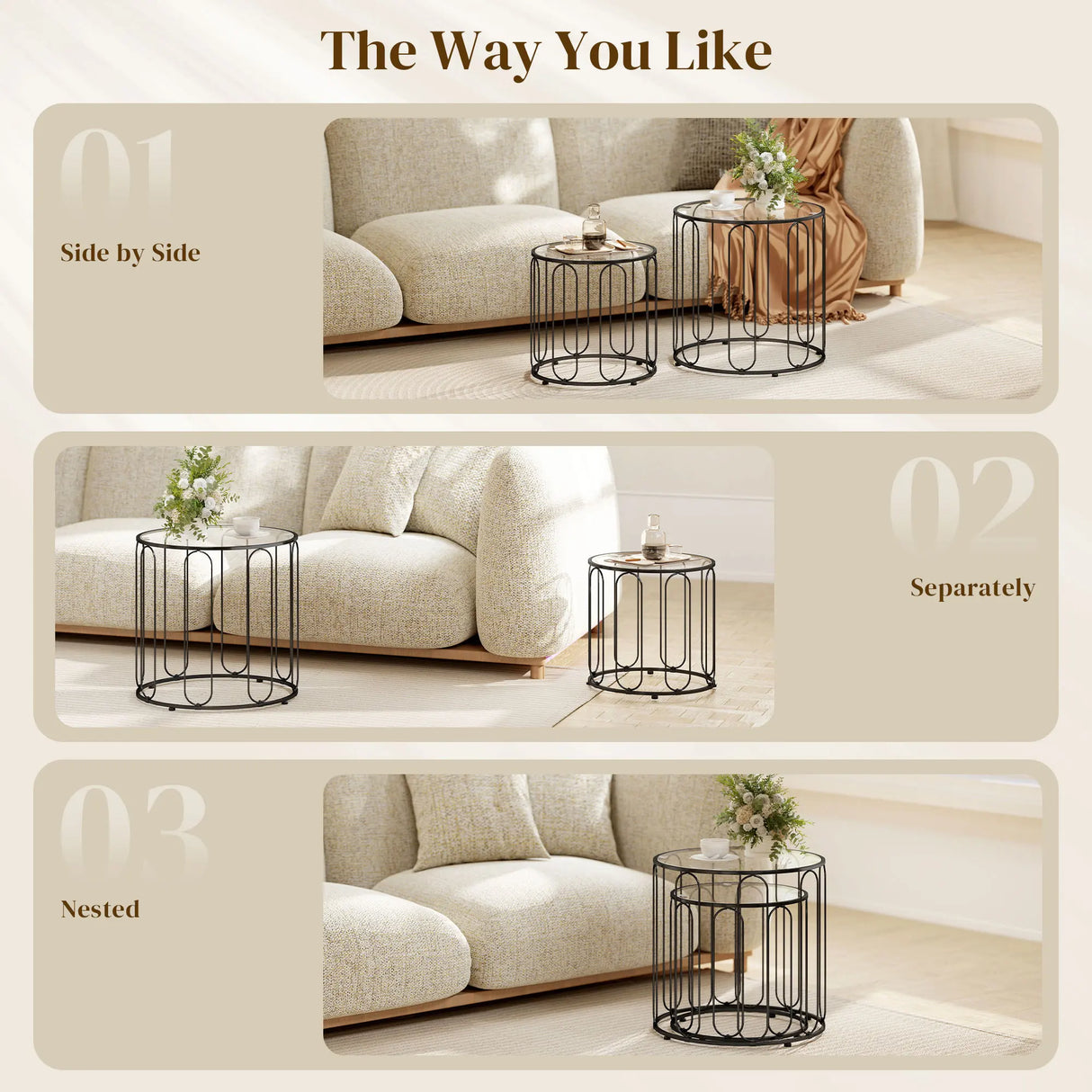 HOMCOM Elliptical Cut-Out Nesting Tables - Black