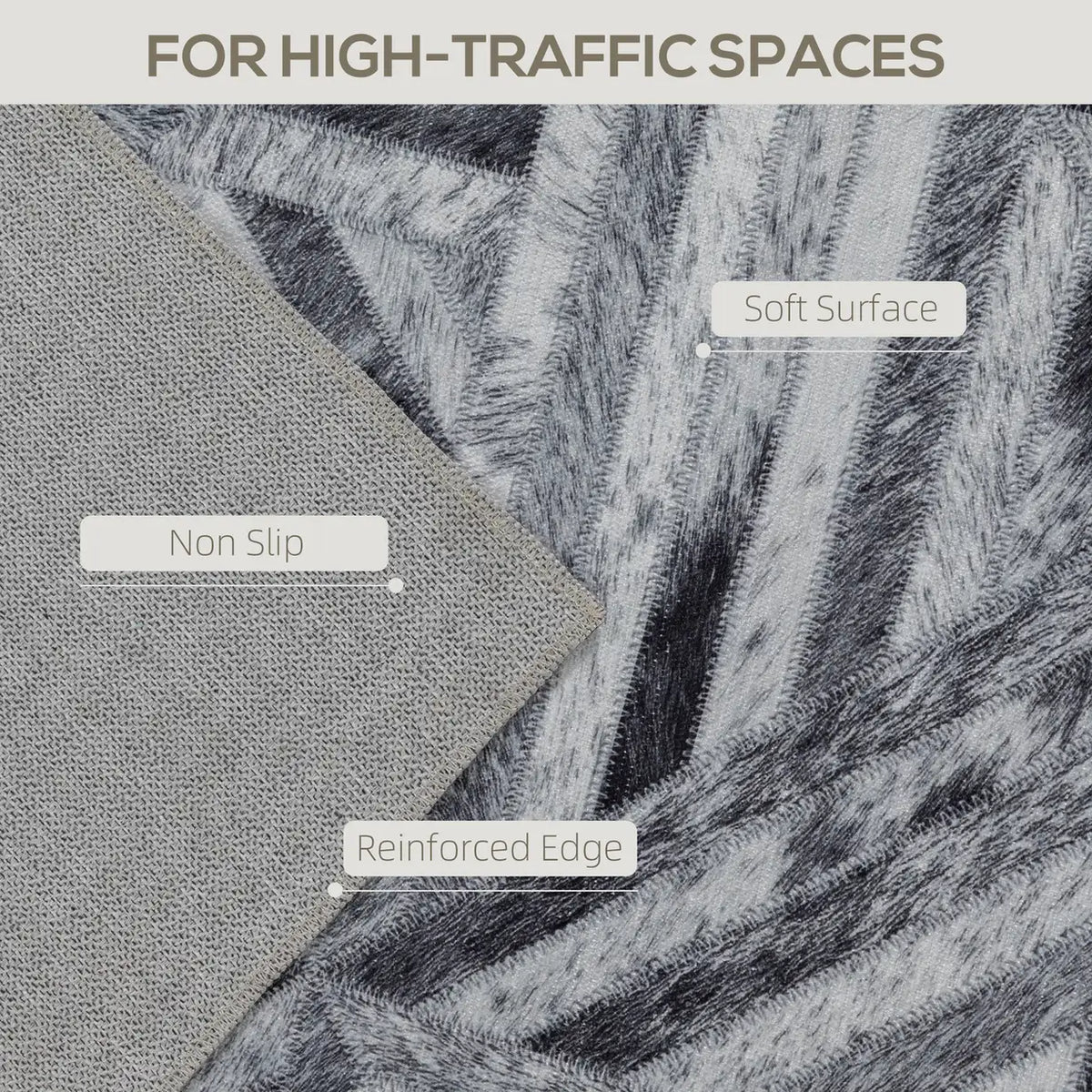 HOMCOM Modern Area Rug, Triangle Pattern Non-Slip Washable Rug, Chenille Floor Carpet for Living Room, Bedroom, Dining Room, Home Office, 170 x 120 cm, Black