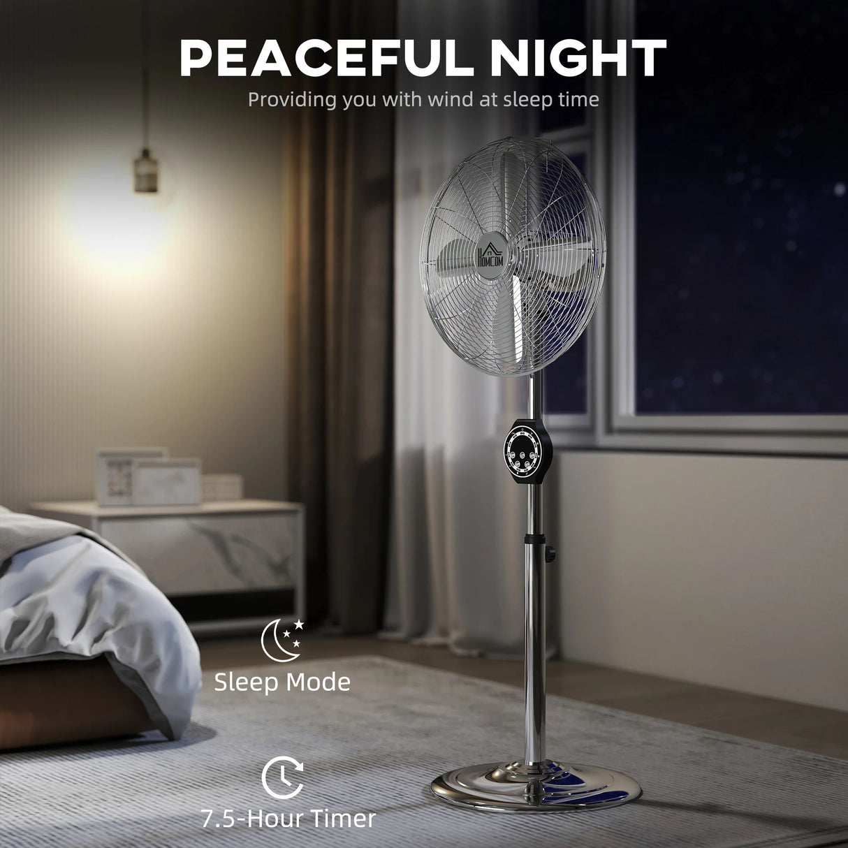 HOMCOM 16" Metal Pedestal Fan with Oscillating, Adjustable Height - Silver Tone