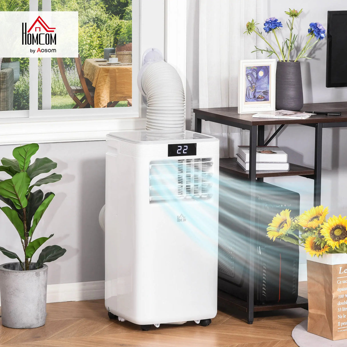 HOMCOM 8000 BTU Air Conditioning Unit, 3-in-1 Portable Air Conditioner, Dehumidifier, Cooling Fan with Remote Control, Digital Display, 2 Speeds, 24H Timer, Window Venting Kit, 18m2