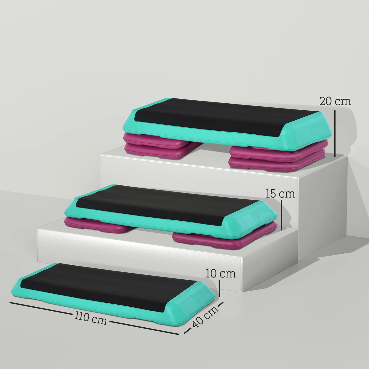 HOMCOM 3-Level Aerobic Step 10/15/20cm Steppers for Exercise Workout w/ Non-Slip Top Compact Stepper Home Office Indoor Outdoor Fitness Equipment