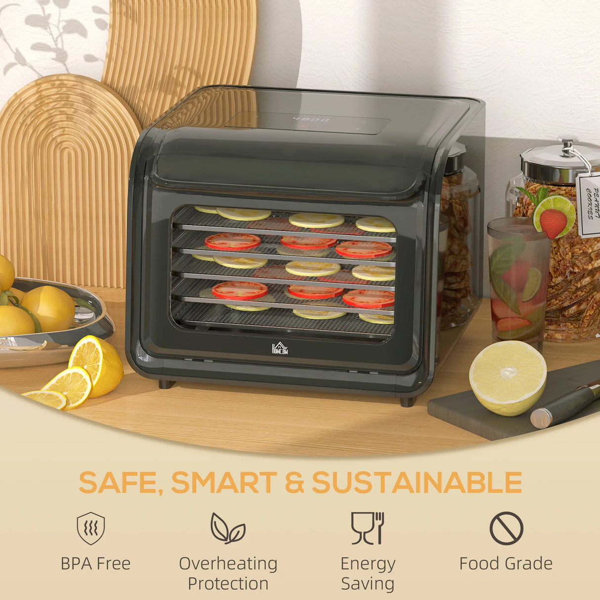 HOMCOM 35-70C Six-Tray Food Dehydrator - Black