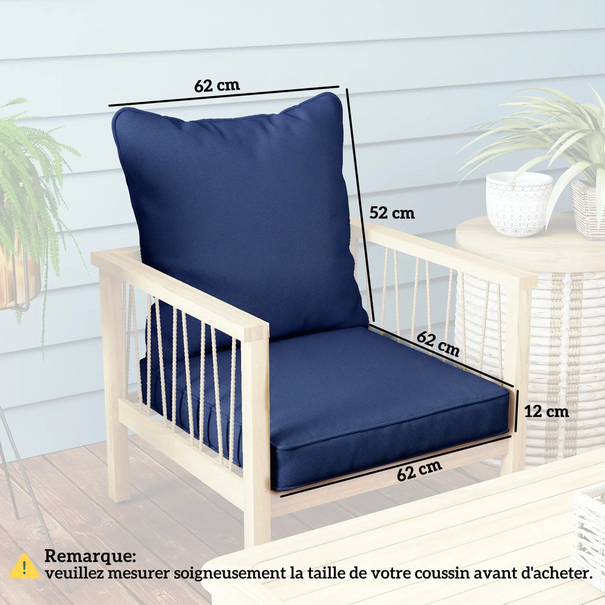 Outsunny Seat and Back Padded Cushion Set, CUSHION ONLY - Dark Blue