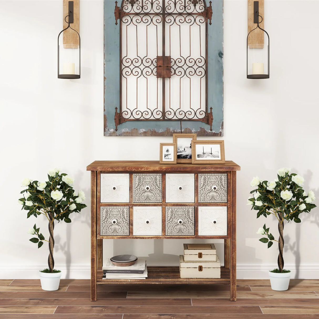 Outsunny Set of Two Faux Rose Trees - White