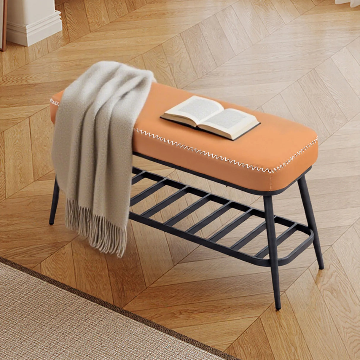 HOMCOM PU Leather Shoe Storage Bench - Brown