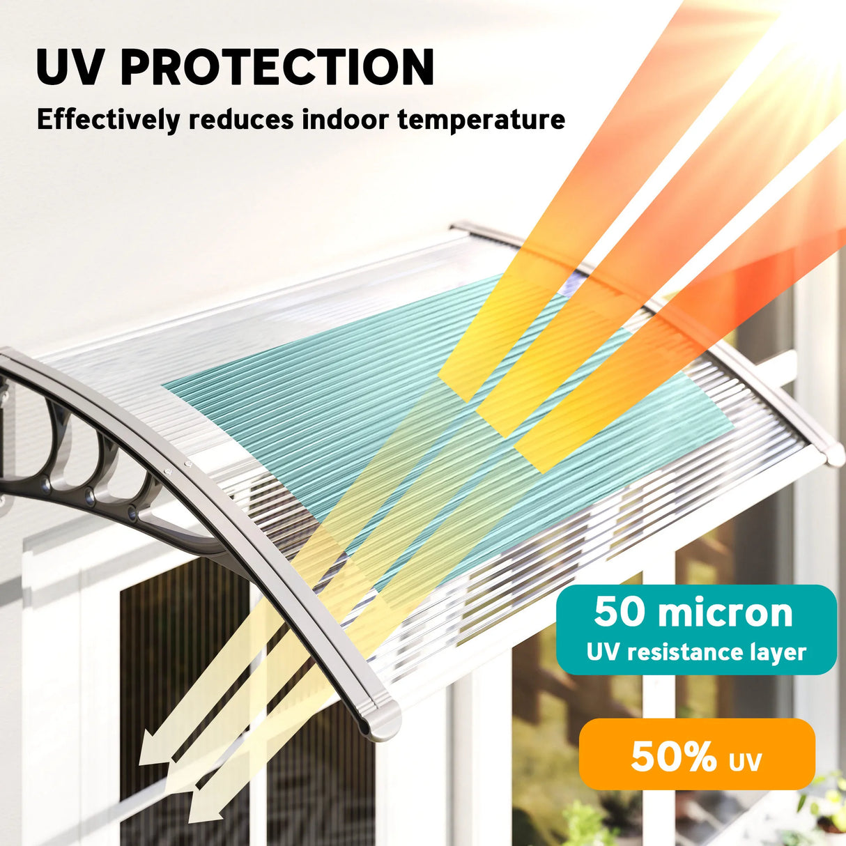 Outsunny Front Door Canopy Outdoor Awning Aluminium Rigid Plastic Polycarbonate Rain Shelter UV Water Rain Resistant 100 x 75cm Clear