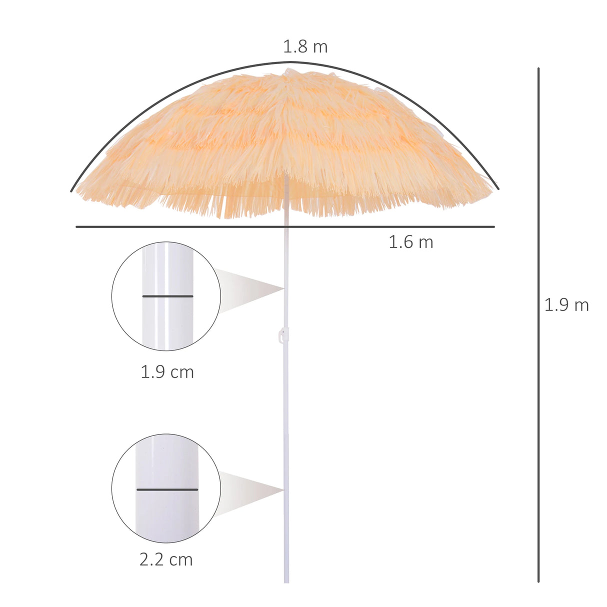 Outsunny 1.6m Patio Garden Hawaii Beach Sun Umbrella Sunshade Hawaiian Folding Tilting Crank Parasol (Wheat)
