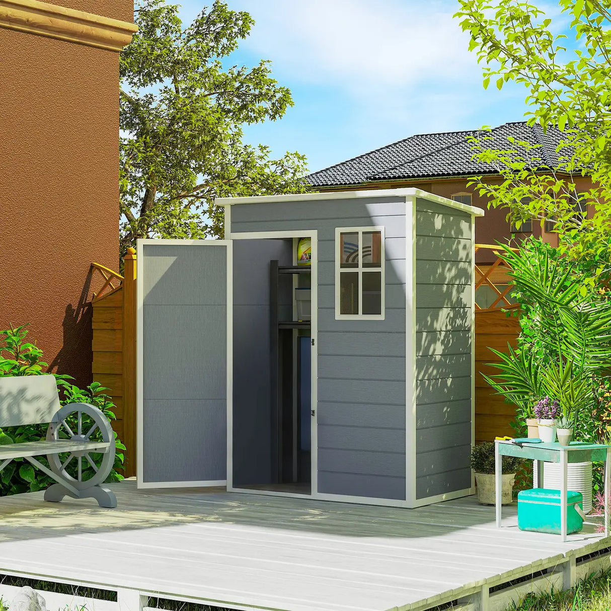 Outsunny 5x3 Storage Shed with Lockable Door, Window & Vent for Garden & Patio, Grey