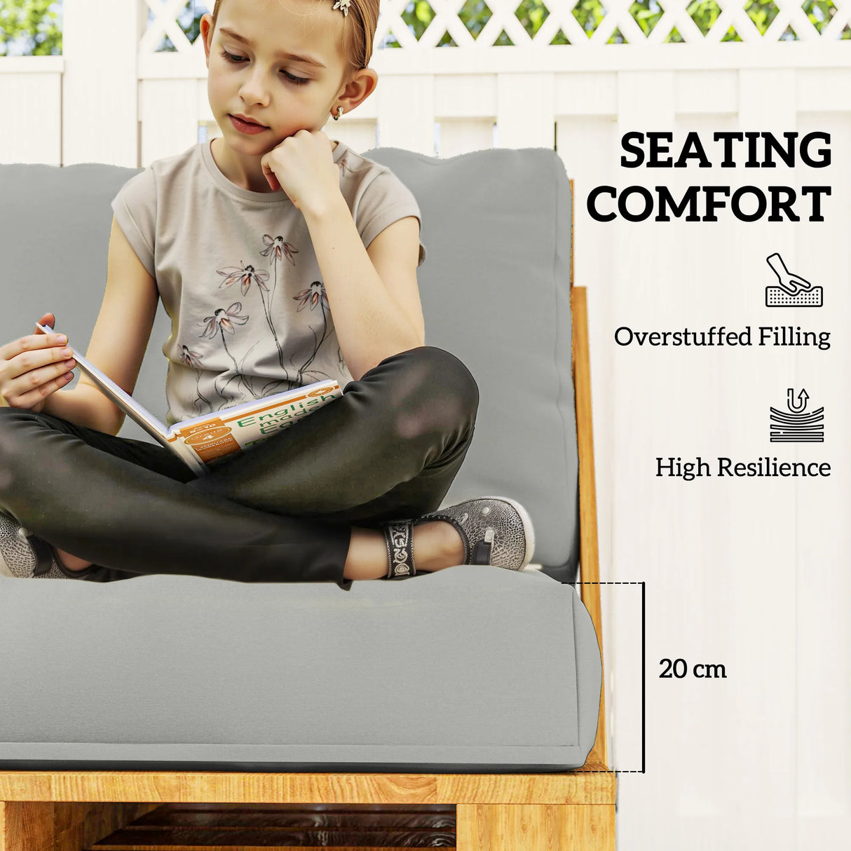 Outsunny Two Piece Seat Pallet and Back Cushions - Light Grey