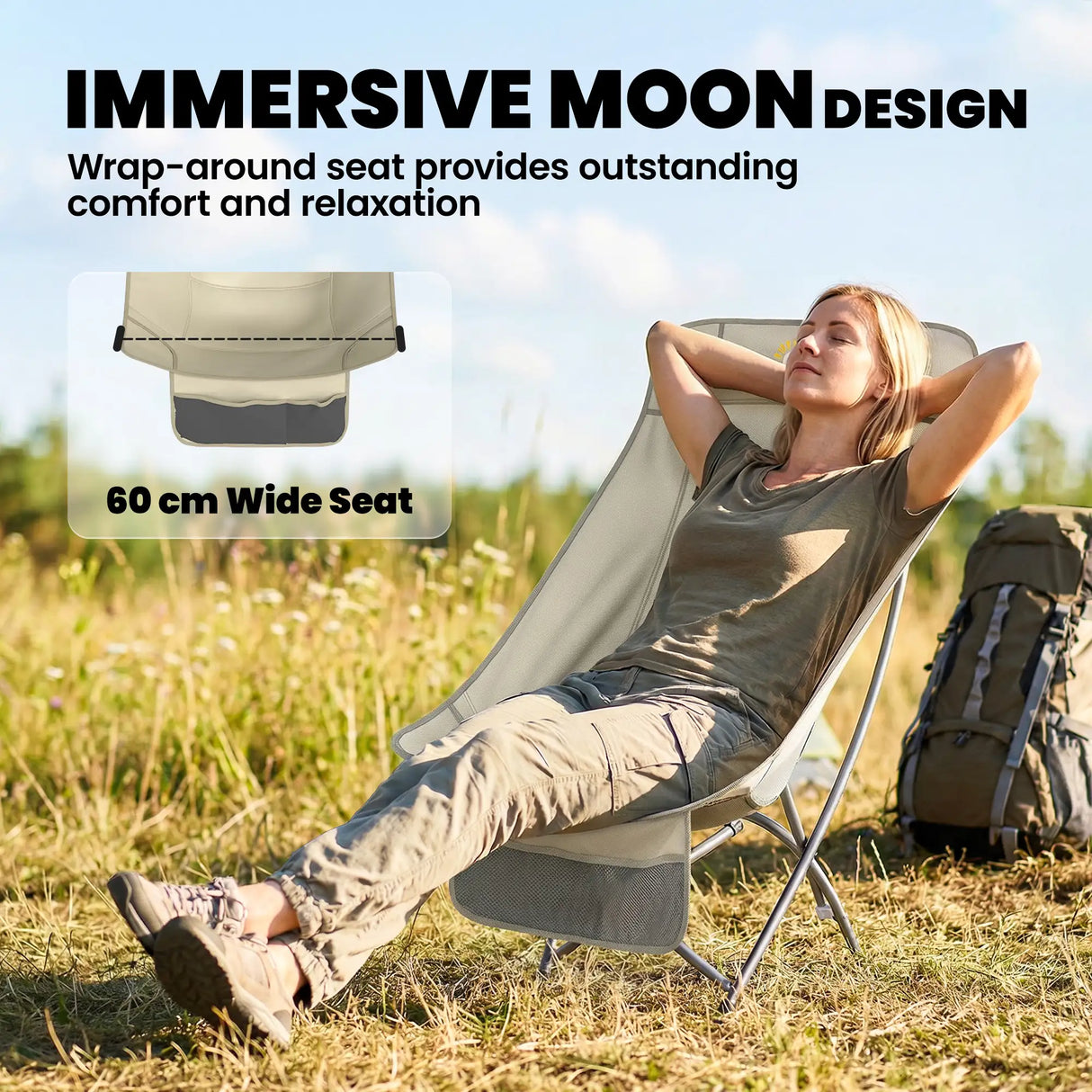 Outsunny Camping Chair for Adults Heavy Duty Folding Camp Chair with Side Pocket and Carry Bag Khaki