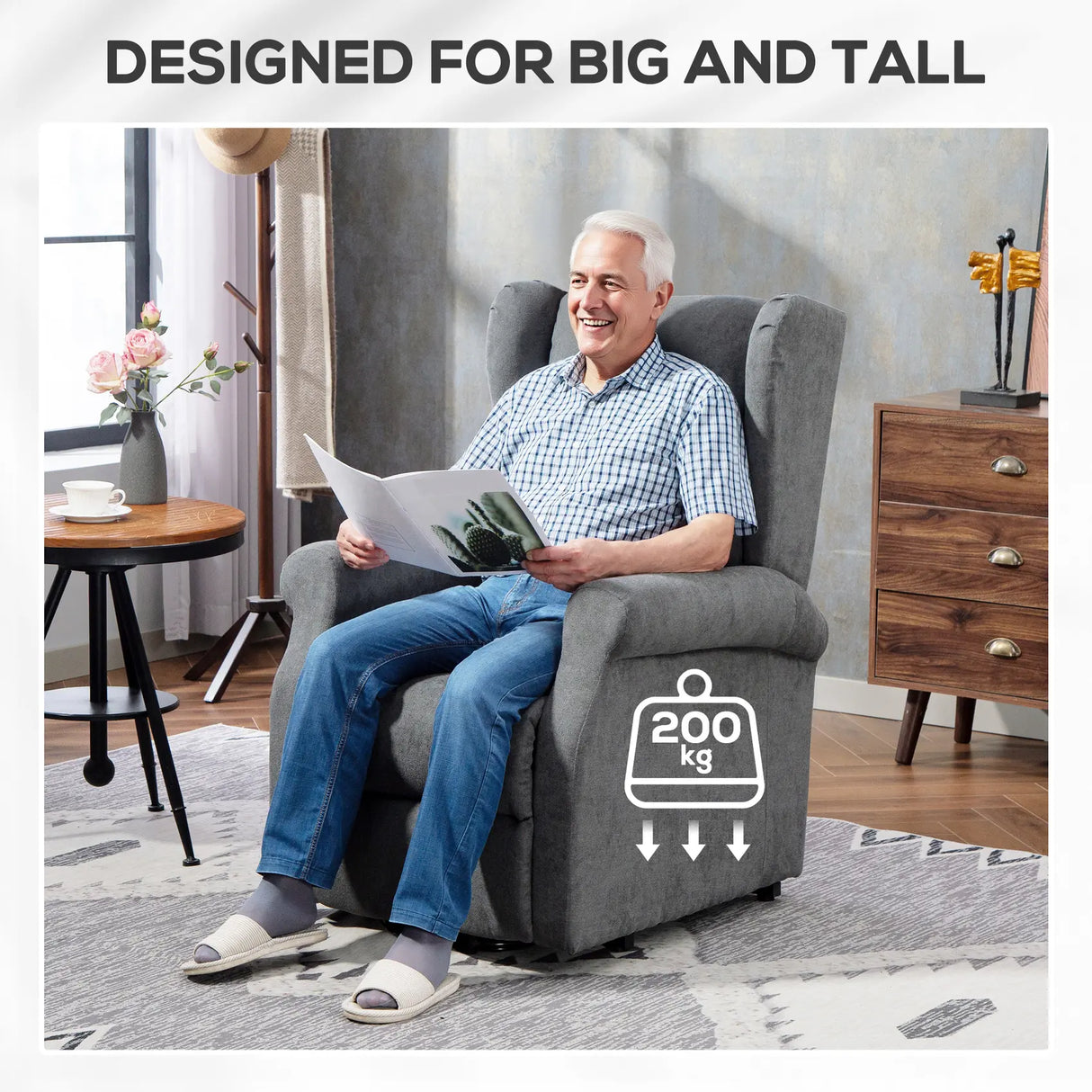 HOMCOM Power Lift Recliner Armchair, Electric Lift Chair for Elderly, Fabric Riser and Reclining Chair with Remote Control, Side Pockets, Extended Footrest, for Living Room, Charcoal Grey