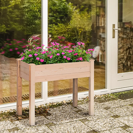 Outsunny Garden Wooden Planters14 Rectangular Raised Bed,Flower Box, Fir Wood Indoor/Outdoor, Oak Tone, 86L x 46W x 76Hcm